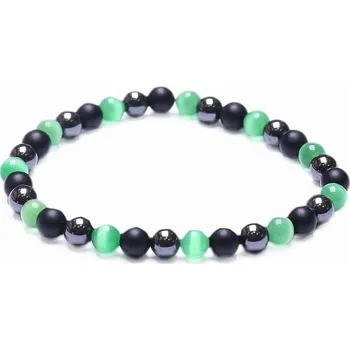Náramek Hematit módní náramek s černým achátem a zeleným ulexitem obvod cca 16 až 22 cm