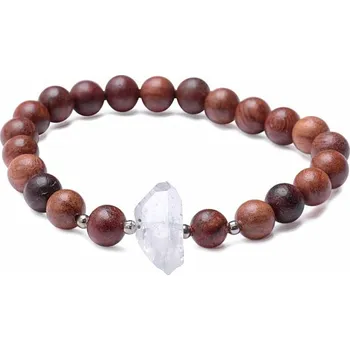 Náramek Náramek z dřevěných korálků s krystalem křišťálu obvod cca 17 až 22 cm