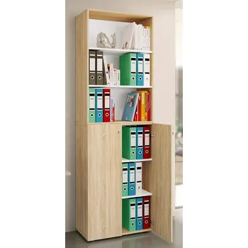 Policová skříň Vcm Kancelářská skříň Lona 2XL s otočnými dveřmi + policí, dub sonoma