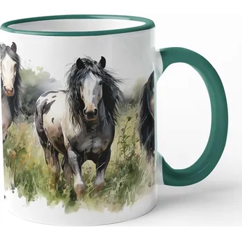 Keramický hrnek s motivem koní, Barva Zelená, Velikost 330 ml, Canvas Keramický hrnek s barevným uchem Bezvatriko.cz 3053