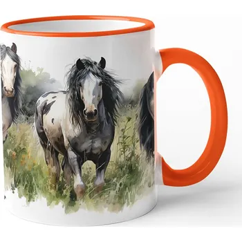 Keramický hrnek s motivem koní, Barva Oranžová, Velikost 330 ml, Canvas Keramický hrnek s barevným uchem Bezvatriko.cz 3053