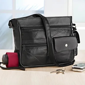 Kabelka 3Pagen Kožená kabelka Patchwork černá