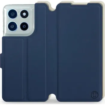 Pouzdro na mobilní telefon Flipové pouzdro Mobiwear Semiš - Motorola Moto G56 5G - Modré & Béžové (Knížkové semišové flip pouzdro, obal, kryt na mobil Motorola Moto G56 5G - Modré & Béžové, materiál semiš + TPU, ochrana 360°, stojánek, silikonová vanička, magnetické zavírání)