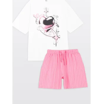 Dívčí pyžamo Reporter Young | Dívčí bavlněné pyžamo s autorským potiskem růžovo-černého srdce - Barva RŮŽOVÁ, Velikost 164/170 253-0998G-26-600-1