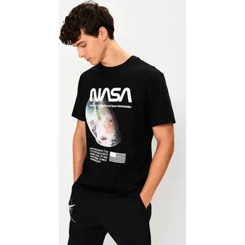 Pánské tričko Sinsay - Bavlněná košilka s potiskem NASA - černá - 639EY-99X - 639EY-99X-XL