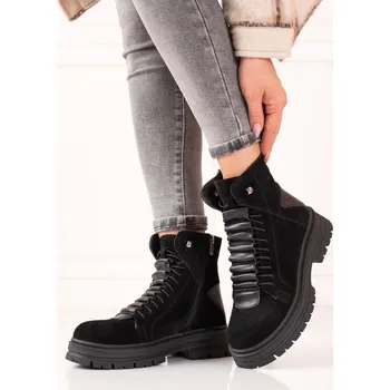 Dámské polobotky Trendy dámské kotníkové boty černé na plochém podpatku 38