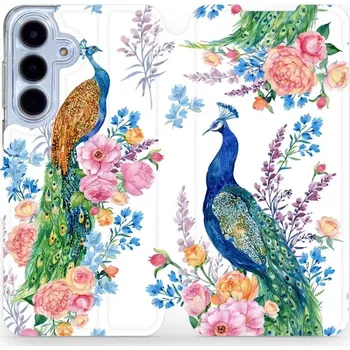 Pouzdro na mobilní telefon Flipové pouzdro Mobiwear - Samsung Galaxy S25 FE - MX08S Pávi (Knížkové flip pouzdro, obal, kryt na mobil Samsung Galaxy S25 FE - MX08S Pávi, materiál Umělá kůže + TPU - ochrana 360°, stojánek, silikonová vanička, magnetické zavírání)