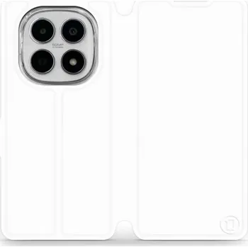 Pouzdro na mobilní telefon Flipové pouzdro Mobiwear - Xiaomi Redmi Note 15 5G - Bílé a oranžové (Knížkové flip pouzdro, obal, kryt na mobil Xiaomi Redmi Note 15 5G - Bílé a oranžové, materiál Umělá kůže + TPU - ochrana 360°, stojánek, silikonová vanička, magnetické zavírání)