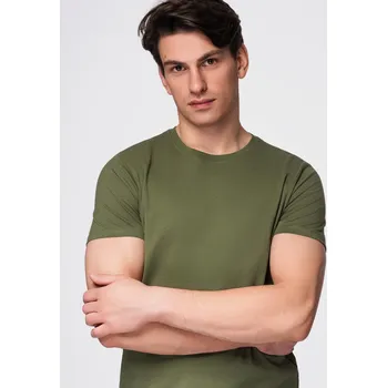 Pánské tričko Pánské klasické bavlněné tričko BASIC - khaki V6 OM-TSBS-0236 - XL