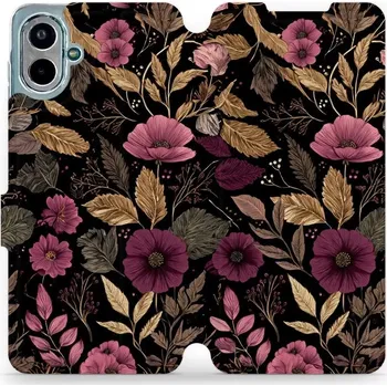 Pouzdro na mobilní telefon Flipové pouzdro Mobiwear - Samsung Galaxy A07 - V170S Fialová kvítka (Knížkové flip pouzdro, obal, kryt na mobil Samsung Galaxy A07 - V170S Fialová kvítka, materiál Umělá kůže + TPU - ochrana 360°, stojánek, silikonová vanička, magnetické zavírání)