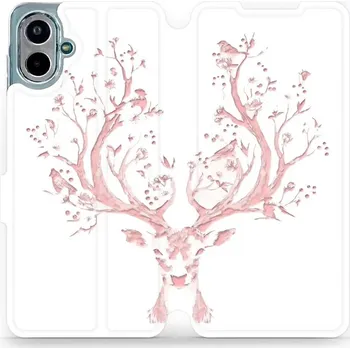 Pouzdro na mobilní telefon Flipové pouzdro Mobiwear - Samsung Galaxy A07 - M007S Růžový jelínek (Knížkové flip pouzdro, obal, kryt na mobil Samsung Galaxy A07 - M007S Růžový jelínek, materiál Umělá kůže + TPU - ochrana 360°, stojánek, silikonová vanička, magnetické zavírání)