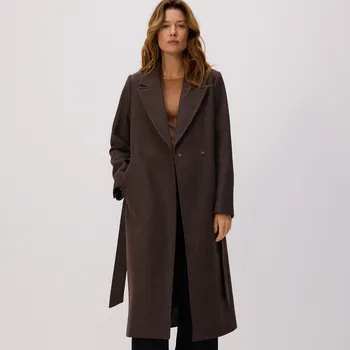 Dámský kabát Reserved - Kabát s páskem k uvázání - tmavě hnědá - TS889-89M - TS889-89M-XS