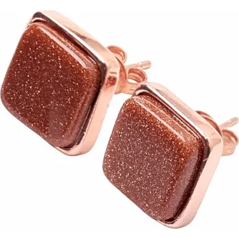 Náušnice Avanturín sluneční náušnice mosazné čtvercové cca 1,2 cm