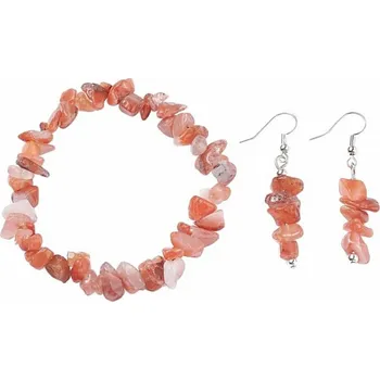 Náramek Sada náramku a náušnic z červeného achátu obvod cca 16 až 23 cm