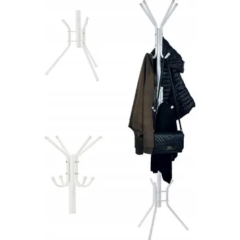 Věšák STOJACÍ VĚŠÁK kovový bílý 178 cm NA BUNDY KABÁTY TAŠKY