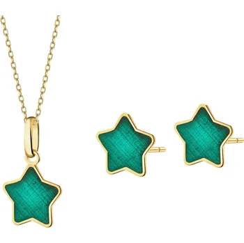 Náušnice Zlaté náušnice a přívěsek se smaltem - souprava - hvězdy - AP542-0725