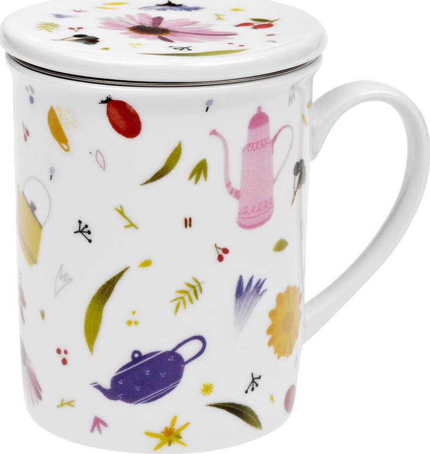 Česká louka – porcelánový hrnek s nerez sítkem a pokličkou, 250 ml