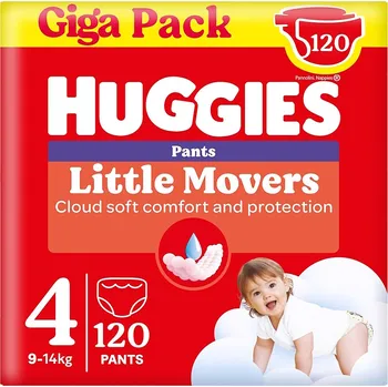 Plenkové kalhoty HUGGIES Little movers pant 4 plenkové kalhotky box 9-14 kg 120 kusů