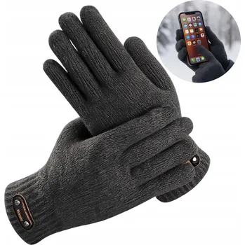 Rukavice PÁNSKÉ ZIMNÍ RUKAVICE DOTYKOVÉ PROTISKLUZOVÉ TEPLÉ ELEGANTNÍ ŠEDÉ