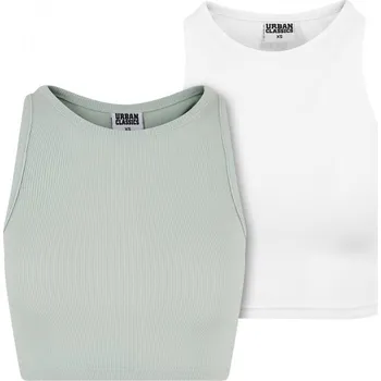Ladies Cropped Rib Top 2-Pack - frostmint+white XS