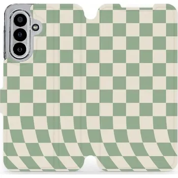 Pouzdro na mobilní telefon Flipové pouzdro Mobiwear - Samsung Galaxy A17 / A17 5G - VA58S Zelená a béžová šachovnice (Knížkové flip pouzdro, obal, kryt na mobil Samsung Galaxy A17 / A17 5G - VA58S Zelená a béžová šachovnice, materiál Umělá kůže + TPU - ochrana 360°, stojánek,)