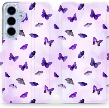 Pouzdro na mobilní telefon Flipové pouzdro Mobiwear - Samsung Galaxy S25 FE - VP76S Fialoví motýlci (Knížkové flip pouzdro, obal, kryt na mobil Samsung Galaxy S25 FE - VP76S Fialoví motýlci, materiál Umělá kůže + TPU - ochrana 360°, stojánek, silikonová vanička, magnetické zavírání