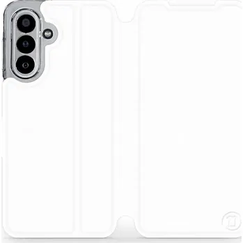 Pouzdro na mobilní telefon Flipové pouzdro Mobiwear - Samsung Galaxy A17 / A17 5G - Bílé a oranžové (Knížkové flip pouzdro, obal, kryt na mobil Samsung Galaxy A17 / A17 5G - Bílé a oranžové, materiál Umělá kůže + TPU - ochrana 360°, stojánek, silikonová vanička, magnetické zavírání