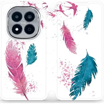 Pouzdro na mobilní telefon Flipové pouzdro Mobiwear - Xiaomi Redmi Note 15 Pro Plus 5G - MR08S Pírka (Knížkové flip pouzdro, obal, kryt na mobil Xiaomi Redmi Note 15 Pro Plus 5G - MR08S Pírka, materiál Umělá kůže + TPU - ochrana 360°, stojánek, silikonová vanička, magnetické zavírá