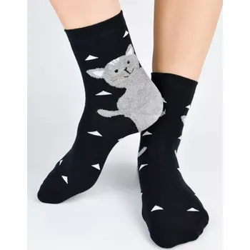 Dámské ponožky Dívčí ponožky s kočičkou SB159 - 35-38 / černá