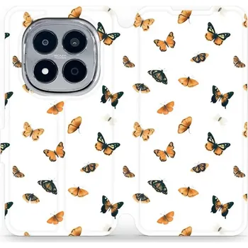 Pouzdro na mobilní telefon Flipové pouzdro Mobiwear - Xiaomi Redmi Note 15 Pro Plus 5G - VP77S Oranžoví motýlci (Knížkové flip pouzdro, obal, kryt na mobil Xiaomi Redmi Note 15 Pro Plus 5G - VP77S Oranžoví motýlci, materiál Umělá kůže + TPU - ochrana 360°, stojánek, silikonová)