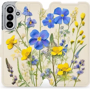 Pouzdro na mobilní telefon Flipové pouzdro Mobiwear - Samsung Galaxy A17 / A17 5G - VP41S Modré a žluté kvítky (Knížkové flip pouzdro, obal, kryt na mobil Samsung Galaxy A17 / A17 5G - VP41S Modré a žluté kvítky, materiál Umělá kůže + TPU - ochrana 360°, stojánek, silikonová vaničk