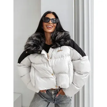 Moto bunda Dámská péřová bunda OLAVOGA PULLY - Béžová + černá (Velikost: L)