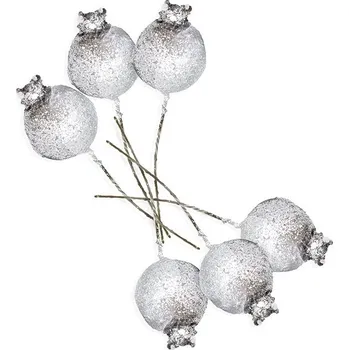 Vánoční dekorace LAALU Vánoční dekorace - šípek stříbrný se zápichem, 9,5 cm, 6 ks
