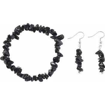 Náramek Sada náramku a náušnic z obsidiánu obvod cca 16 až 23 cm