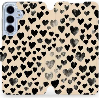 Pouzdro na mobilní telefon Flipové pouzdro Mobiwear - Samsung Galaxy S25 FE - VA51S Černá srdíčka (Knížkové flip pouzdro, obal, kryt na mobil Samsung Galaxy S25 FE - VA51S Černá srdíčka, materiál Umělá kůže + TPU - ochrana 360°, stojánek, silikonová vanička, magnetické zavírání)