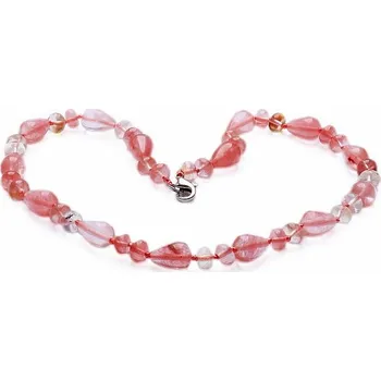 Drahý kámen Křišťál jahodový kapky náhrdelník délka cca 44 cm