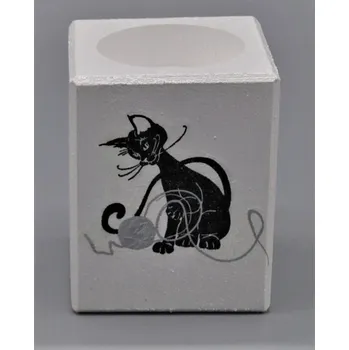 Svícen Dřevěný svícen na čajovou svíčku, Kočičí svět I (Svícen kočka, s kočkou, CARMANI)