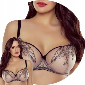 Podprsenka Vivisence 1072 béžovo-černá výšivka tyl 90E Měkká podprsenka SOFT