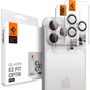 Spigen GLAStR EZ FIT Optik Pro 2-Pack iPhone 17 Pro Max, 17 Pro, 16 Pro Max, 16 Pro, 15 Pro Max, 15 Pro, 14 Pro Max, 14 Pro - Stříbrná
