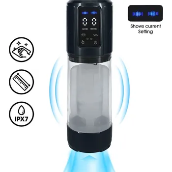 Shots Pumped UltraLift Automatic Masturbator Pump Gun Metal, sací a vibrační masturbátor 27 x 8,7 cm