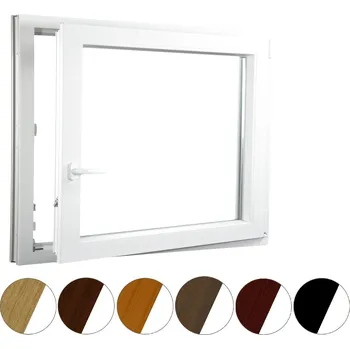 Okno ALUPLAST Plastové okno jednokřídlo dekor/bílé 80x70 Barva: Mahagon/bílá, Otvírání: Levé, Zasklení: Dvojsklo Ug= 1,1