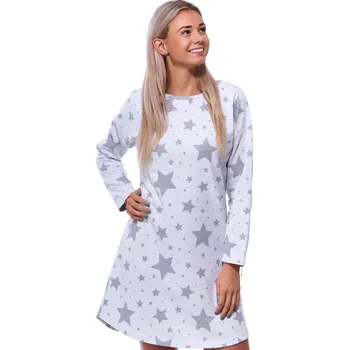 Dámská noční košile Šedá bavlněná teplá noční košilka s dlouhými rukávy pro ženy či dívky vzor hvězdičky 1TB0045 šedá m