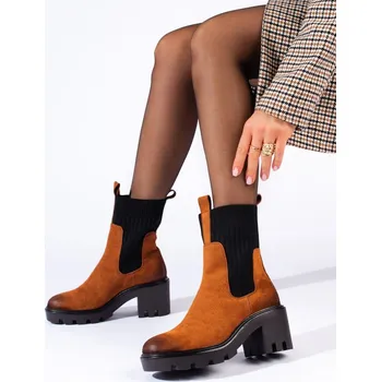 Dámské polobotky Módní kotníkové boty dámské hnědé na širokém podpatku 37