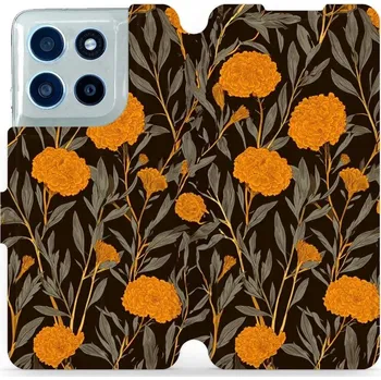 Pouzdro na mobilní telefon Flipové pouzdro Mobiwear - Motorola Moto G56 5G - V175S Oranžové květiny (Knížkové flip pouzdro, obal, kryt na mobil Motorola Moto G56 5G - V175S Oranžové květiny, materiál Umělá kůže + TPU - ochrana 360°, stojánek, silikonová vanička, magnetické zavírání