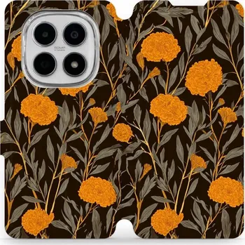 Pouzdro na mobilní telefon Flipové pouzdro Mobiwear - Xiaomi Redmi Note 15 5G - V175S Oranžové květiny (Knížkové flip pouzdro, obal, kryt na mobil Xiaomi Redmi Note 15 5G - V175S Oranžové květiny, materiál Umělá kůže + TPU - ochrana 360°, stojánek, silikonová vanička, magnetické)