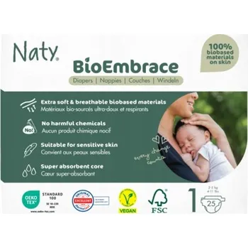 jednorázová plena Přebalovací pleny Naty BioEmbrace Newborn 1 2-5 kg 25 ks