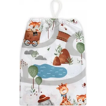 Školní sáček Baby Nellys Bavlněný pytlík na přezůvky 40×32 cm ZOO ve vlaku-bílá