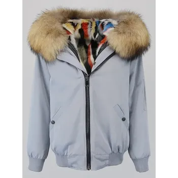 Dámská parka Best Fashion Krátká parka s límcem z mývalí kožešiny Velikost: L, Barva (Varianta): grey natural