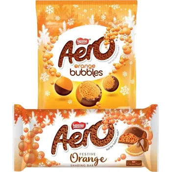 Čokoláda Nestlé Aero čoko. kuličky s pomerančovou příchutí 70 g + Aero mléčná čokoláda s příchutí pomer. 90g
