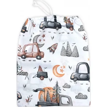 Baby Nellys Bavlněný pytlík na přezůvky 40×32 cm Auta-bílá/šedá